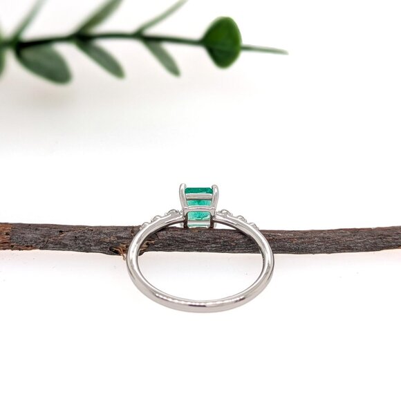 Ethiopian Emerald Ring in Solid 14K White Gold with Natural Diamond Accents - Picture 6 of 7